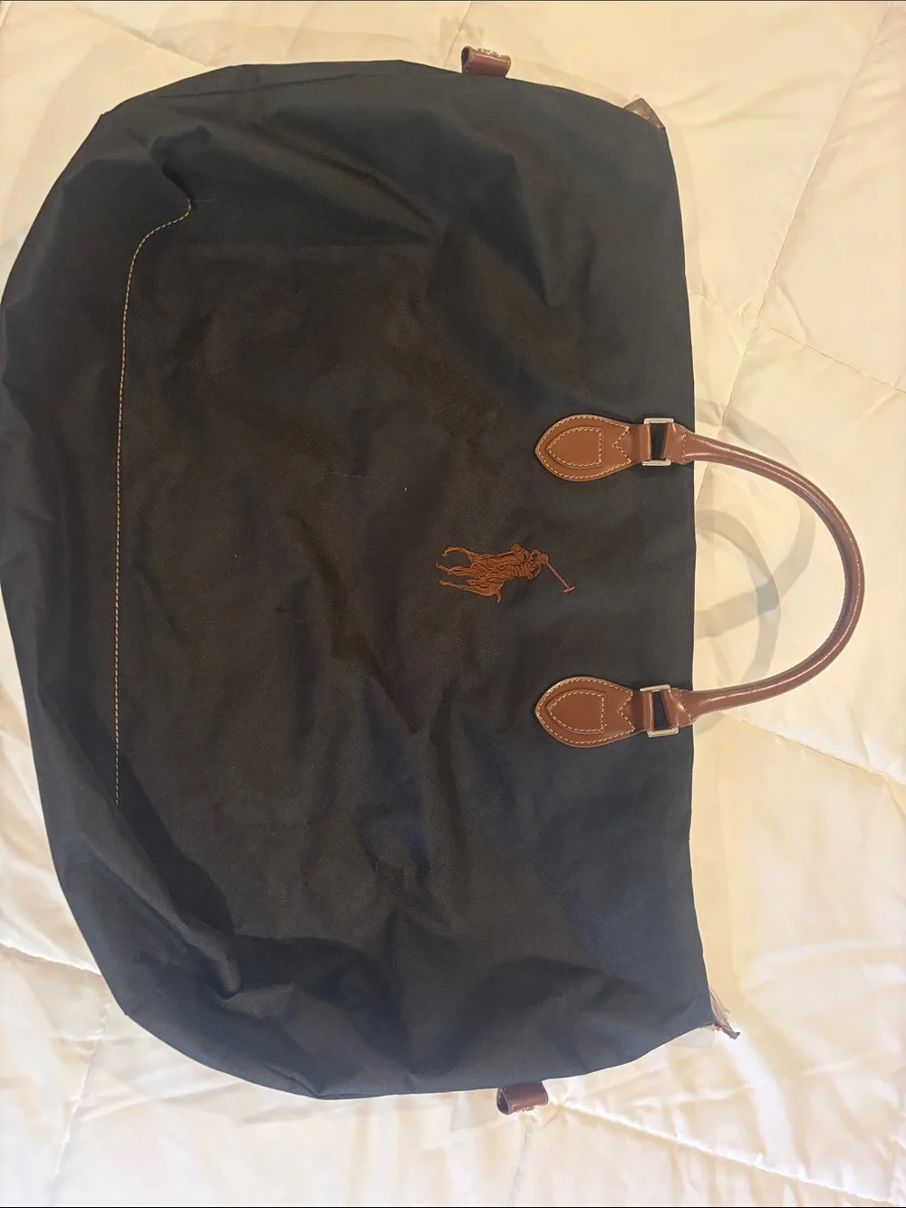 Polo by Ralph Lauren Black Travel Tote with Brown Leather Handles
